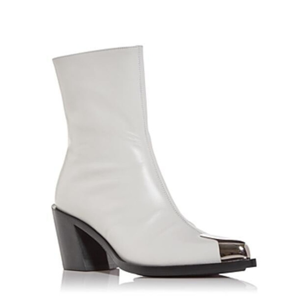 Alexander McQUEEN Women High Block Heel Booties New Ivory Silver EUR 38.5 US 8.5